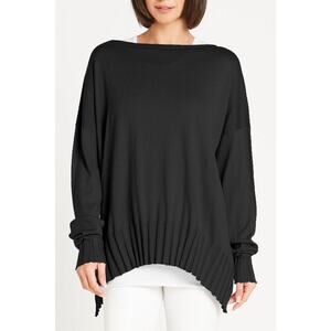 Planet By Lauren G New Planet Ribbed Boatneck Pullover Sweater Black One Size